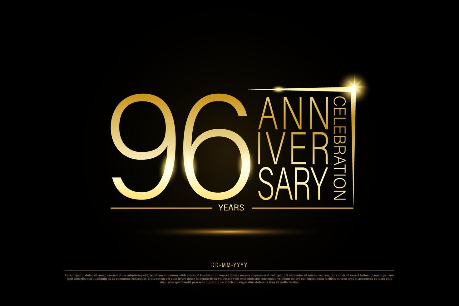 96 anni d'oro anniversario oro logo su nero sfondo, vettore design per celebrazione.