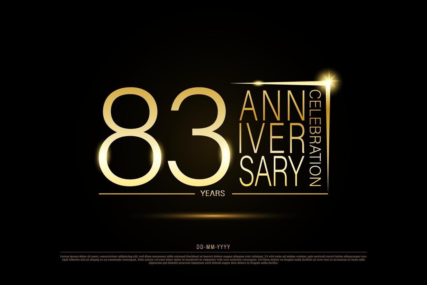 83 anni d'oro anniversario oro logo su nero sfondo, vettore design per celebrazione.