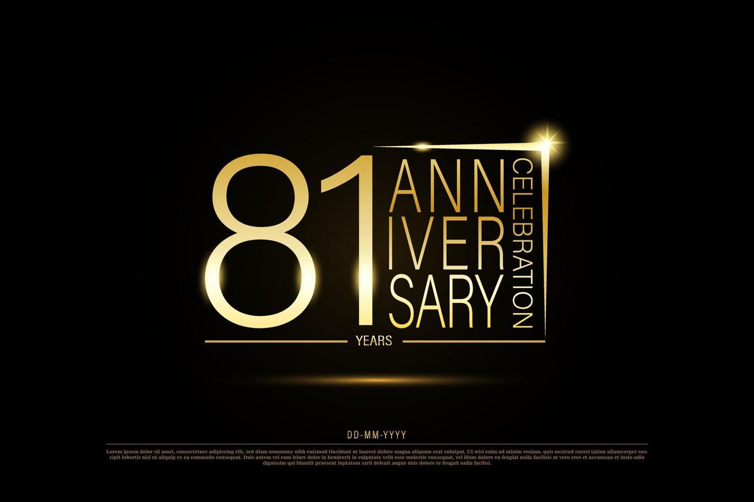81 anni d'oro anniversario oro logo su nero sfondo, vettore design per celebrazione.