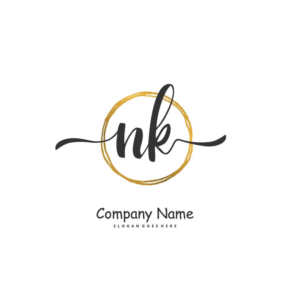 n K nk iniziale grafia e firma logo design con cerchio. bellissimo design manoscritto logo per moda, squadra, nozze, lusso logo. vettore