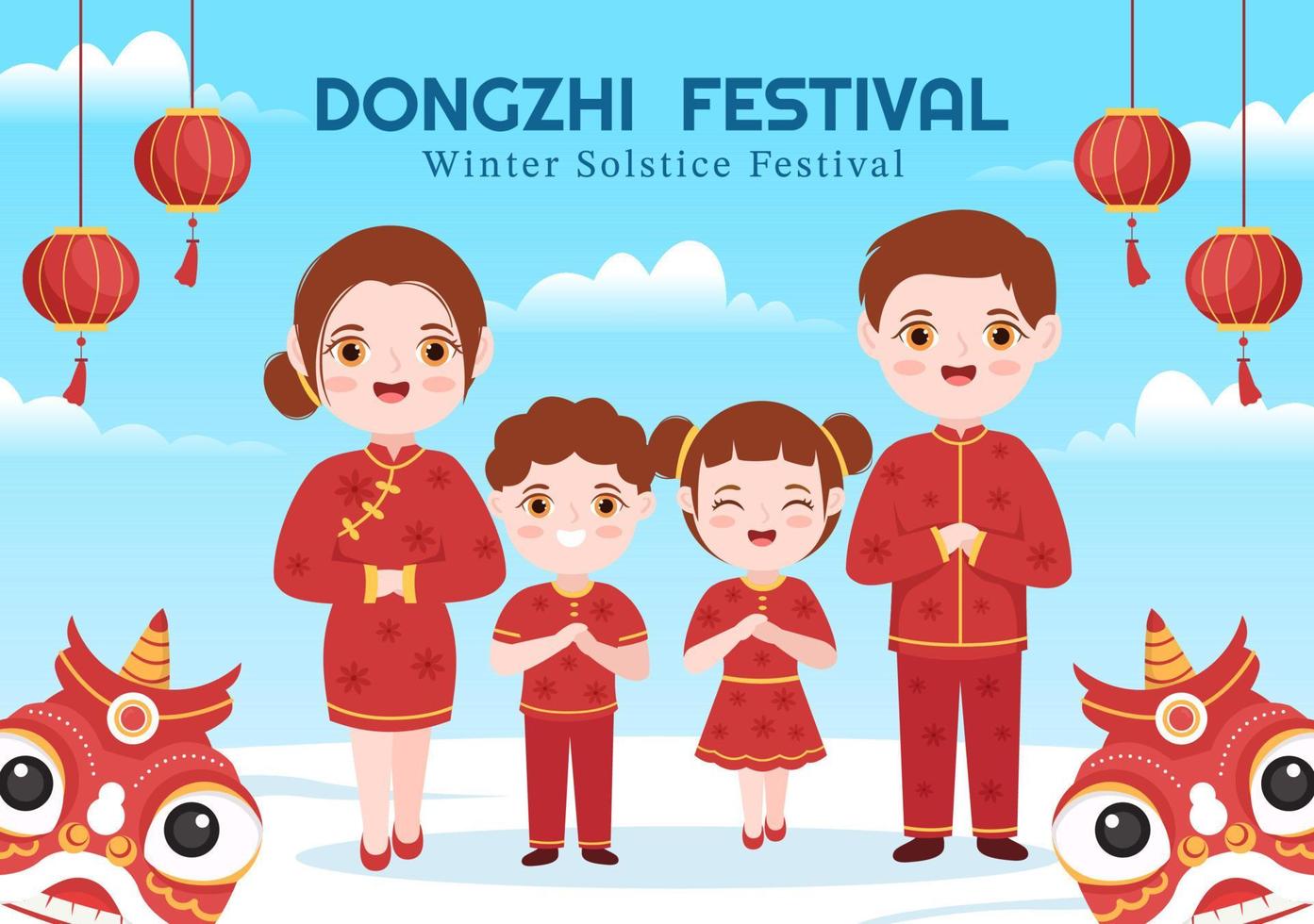 dongzhi o inverno solstizio Festival modello mano disegnato cartone animato piatto illustrazione con famiglia godendo Cinese cibo tangyuan e jiaozi concetto vettore