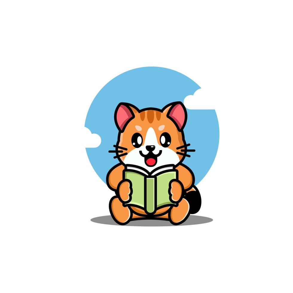 carino gatto lettura libro cartone animato icona illustrazione vettore