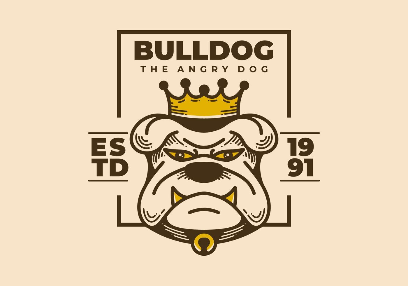 retrò arte illustrazione di un' arrabbiato bulldog viso con corona vettore