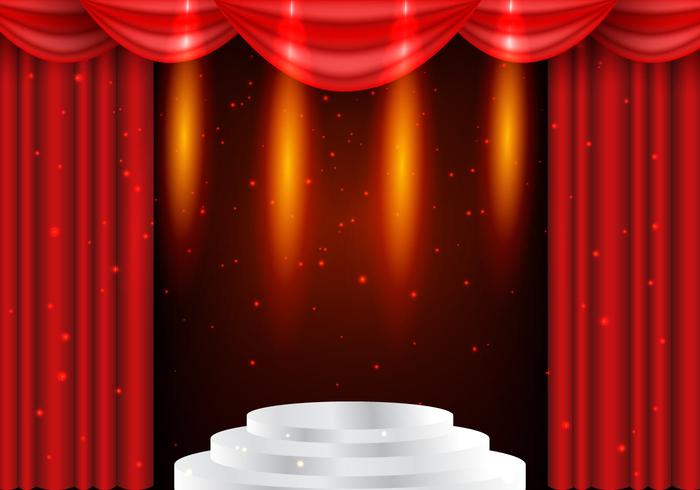 Teatro Red Curtains con sfondo di fulmini vettore