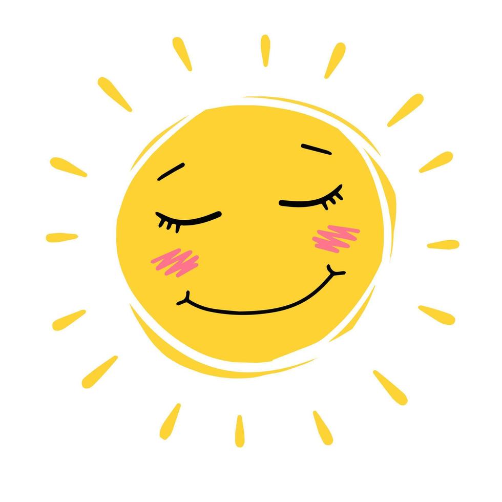 mano disegnato sole. giallo caldo oggetto. cartone animato illustrazione. bambini disegno. calore e piccante. elemento di estate e natura vettore