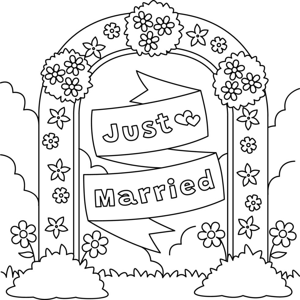 nozze appena sposato fiore arco colorazione pagina vettore