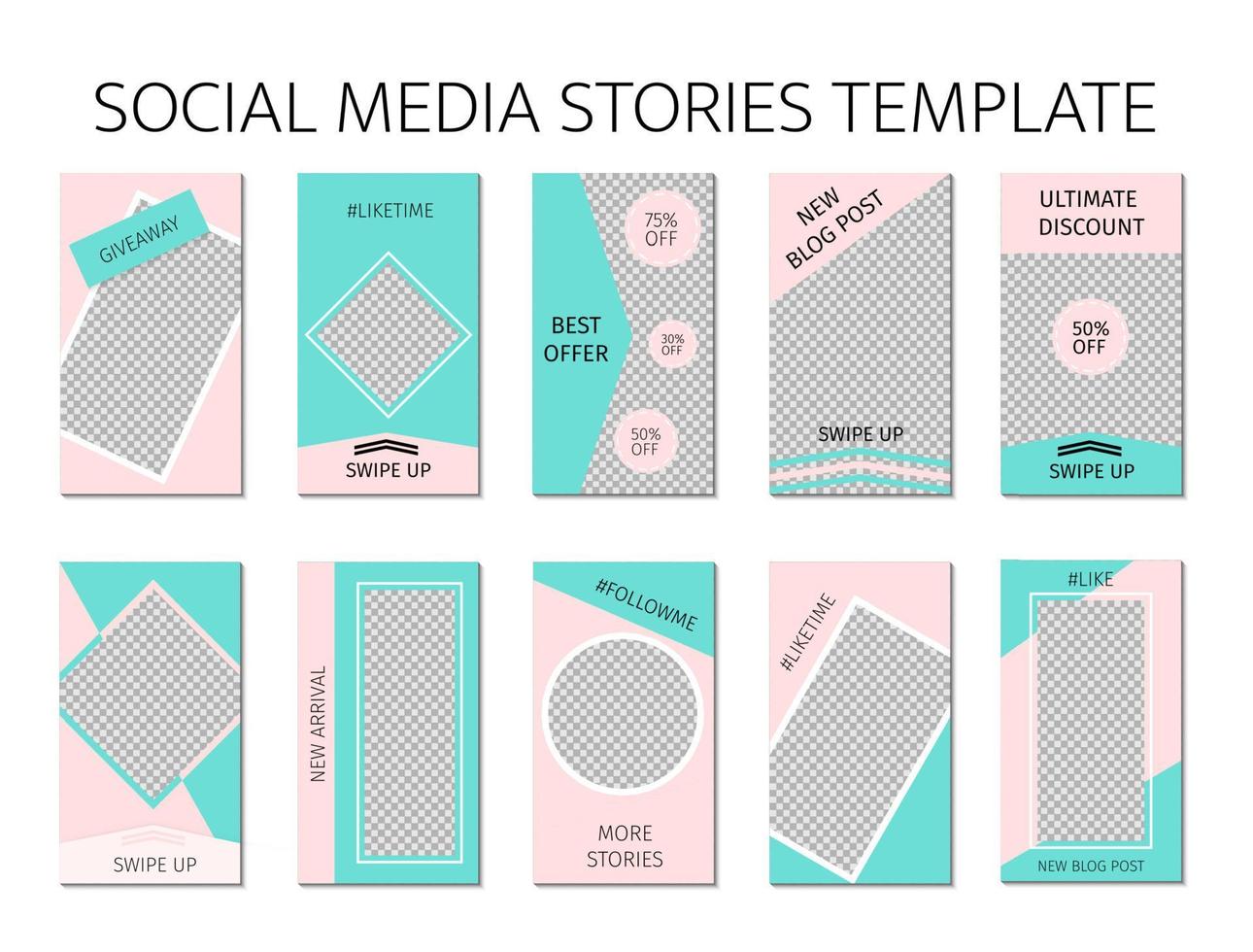 sociale media storie modello per mobile app. impostato di 10 storia disposizione per SMM e blogger. menta verde e rosa pastello colore tavolozza. modificabile ragnatela banner disposizione per mobile applicazioni. vettore