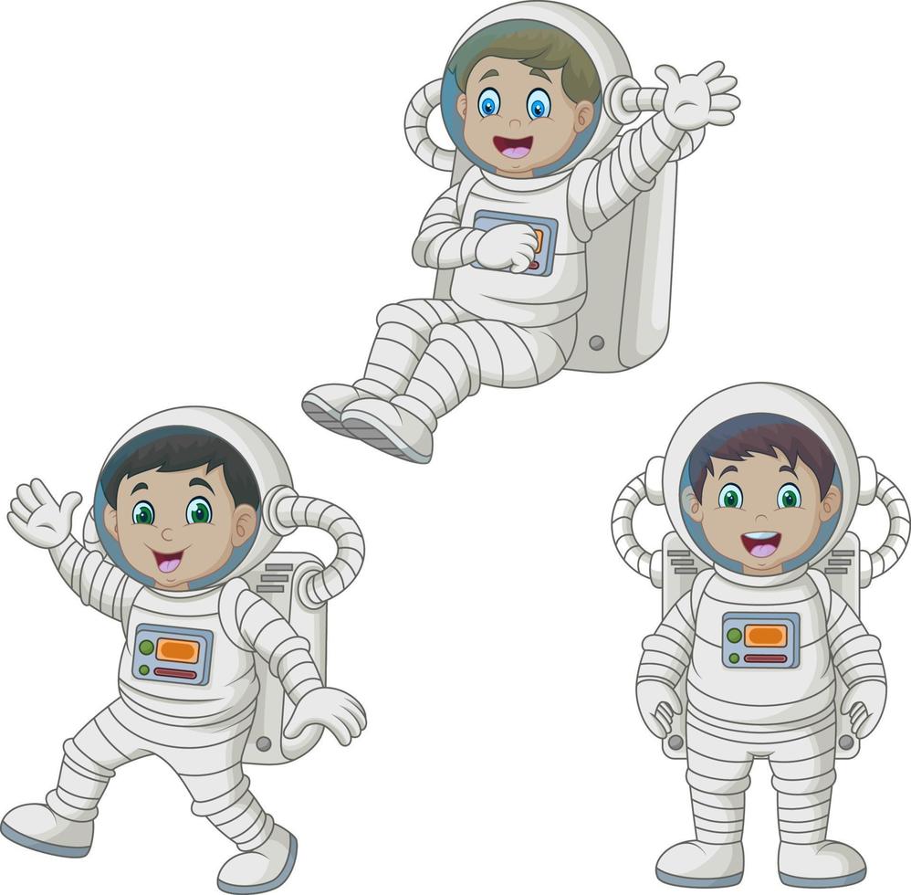 cartone animato contento bambini indossare astronauta costumi vettore