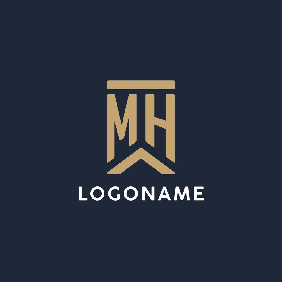 mh iniziale monogramma logo design nel un' rettangolare stile con curvo lati vettore