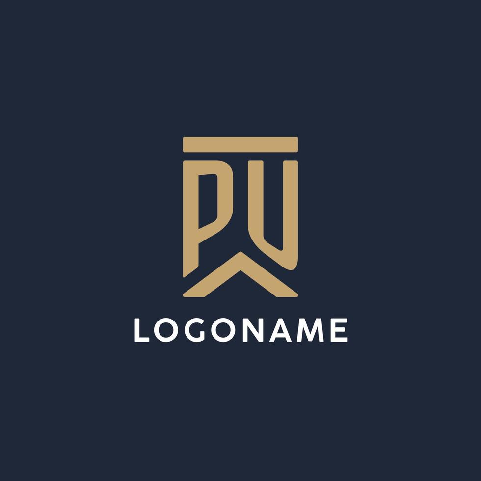 pu iniziale monogramma logo design nel un' rettangolare stile con curvo lati vettore