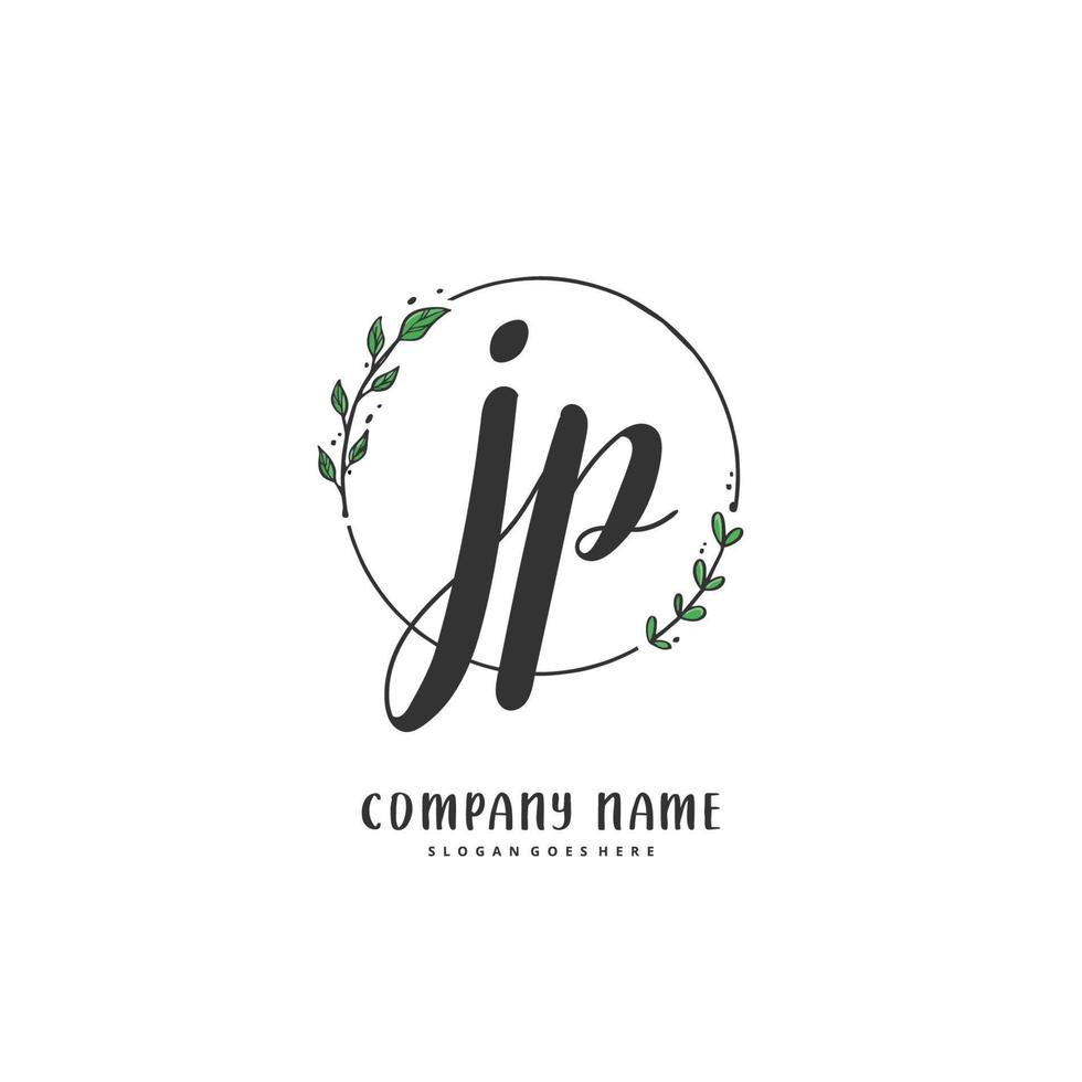 jp iniziale grafia e firma logo design con cerchio. bellissimo design manoscritto logo per moda, squadra, nozze, lusso logo. vettore