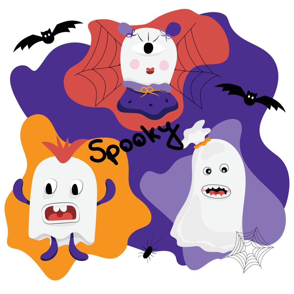 spaventoso scarabocchio Halloween personaggi con pipistrelli e ragno reti, premio vettore