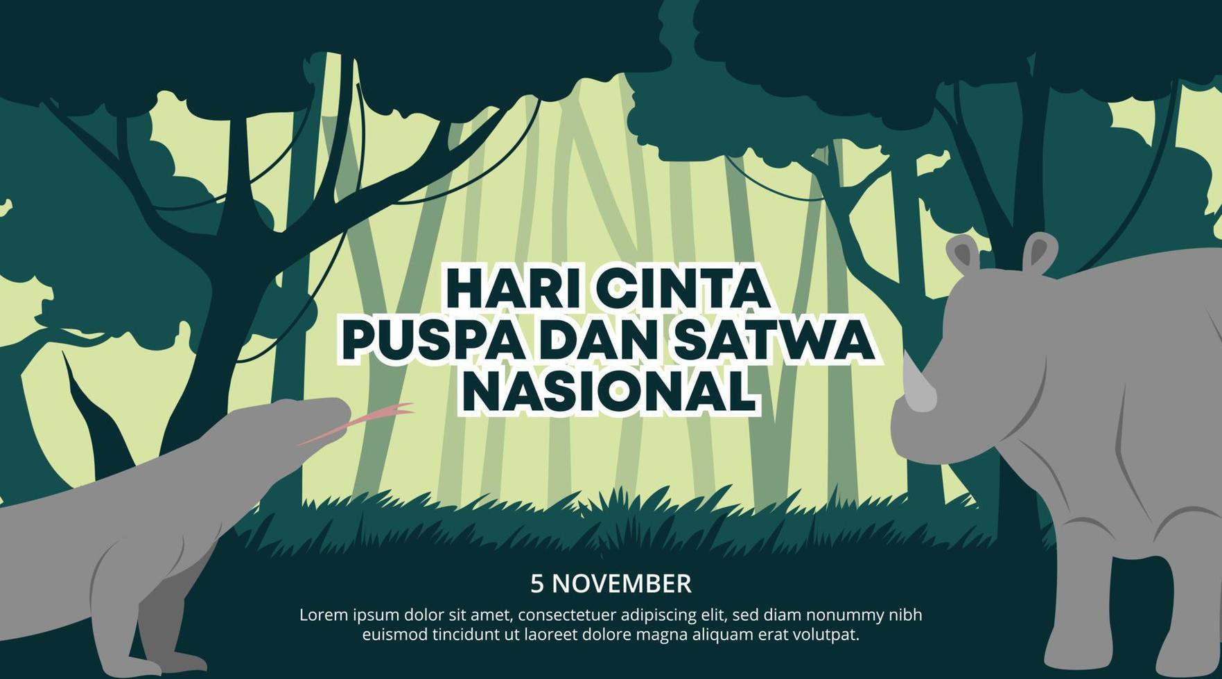 hari cinta puspa dan satwa nasionale o Indonesia nazionale pianta e animale amore giorno con foresta e animali vettore