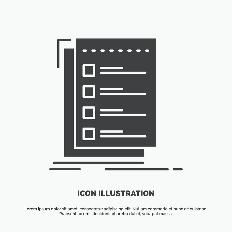 dai un'occhiata. lista di controllo. elenco. compito. per fare icona. glifo vettore grigio simbolo per ui e ux. sito web o mobile applicazione