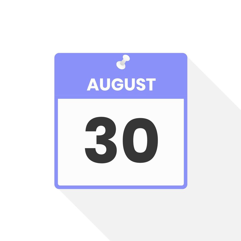 agosto 30 calendario icona. Data, mese calendario icona vettore illustrazione
