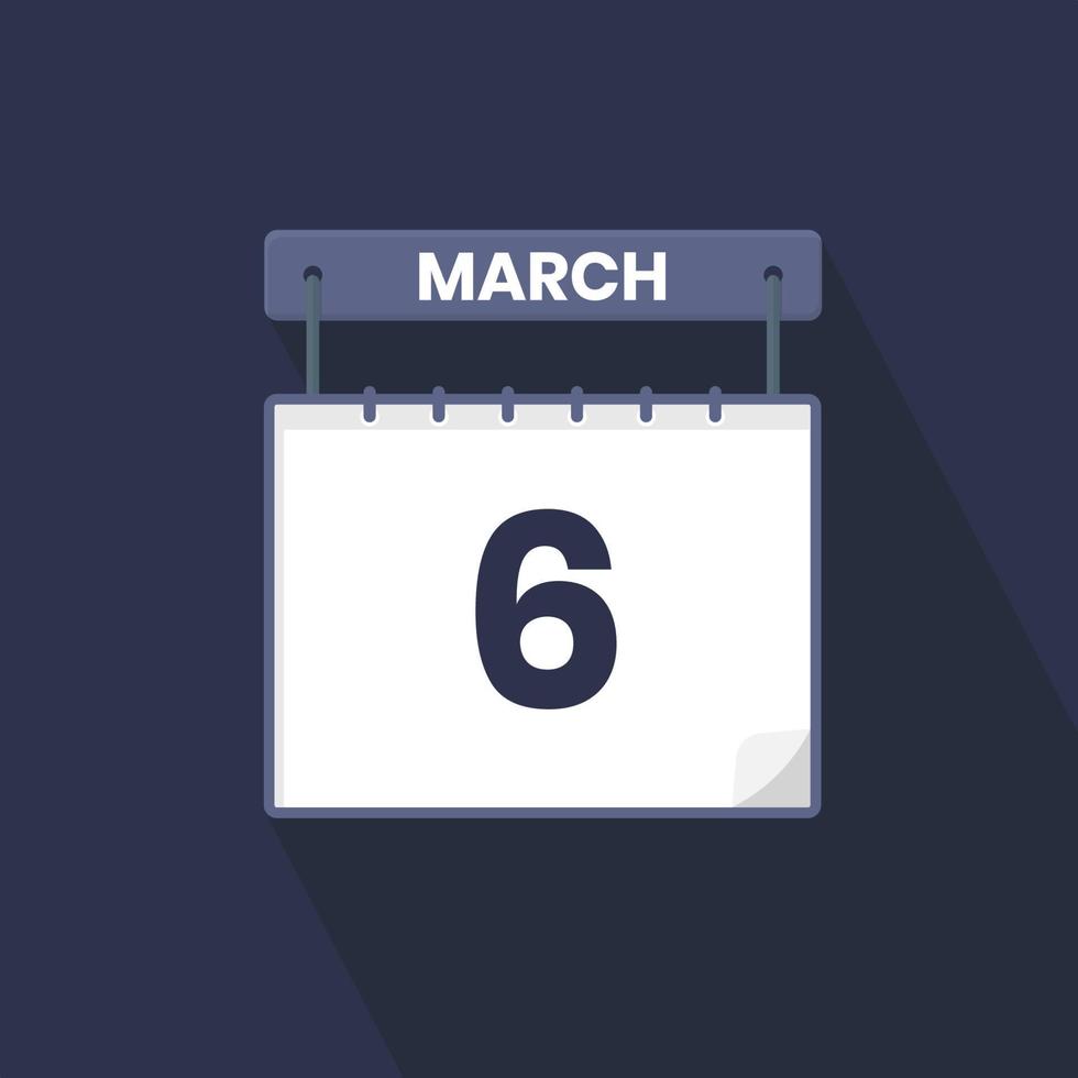 6 ° marzo calendario icona. marzo 6 calendario Data mese icona vettore illustratore