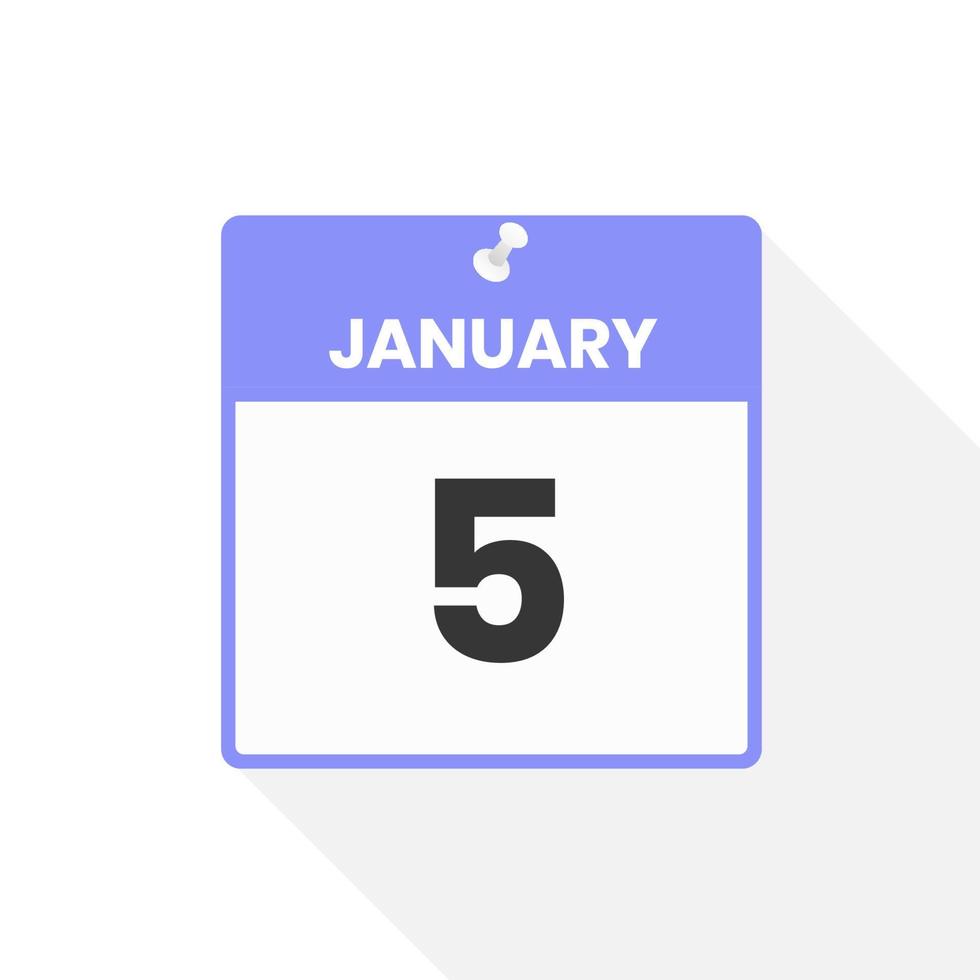 gennaio 5 calendario icona. Data, mese calendario icona vettore illustrazione