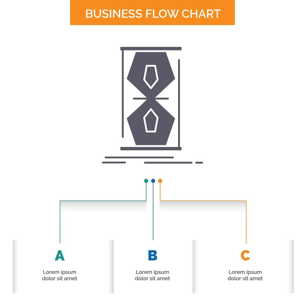 accesso. orologio. presto. sabbia orologio. tempo attività commerciale flusso grafico design con 3 passi. glifo icona per presentazione sfondo modello posto per testo. vettore
