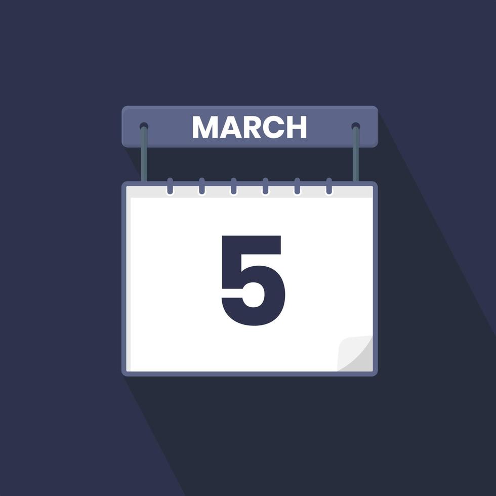 5 ° marzo calendario icona. marzo 5 calendario Data mese icona vettore illustratore