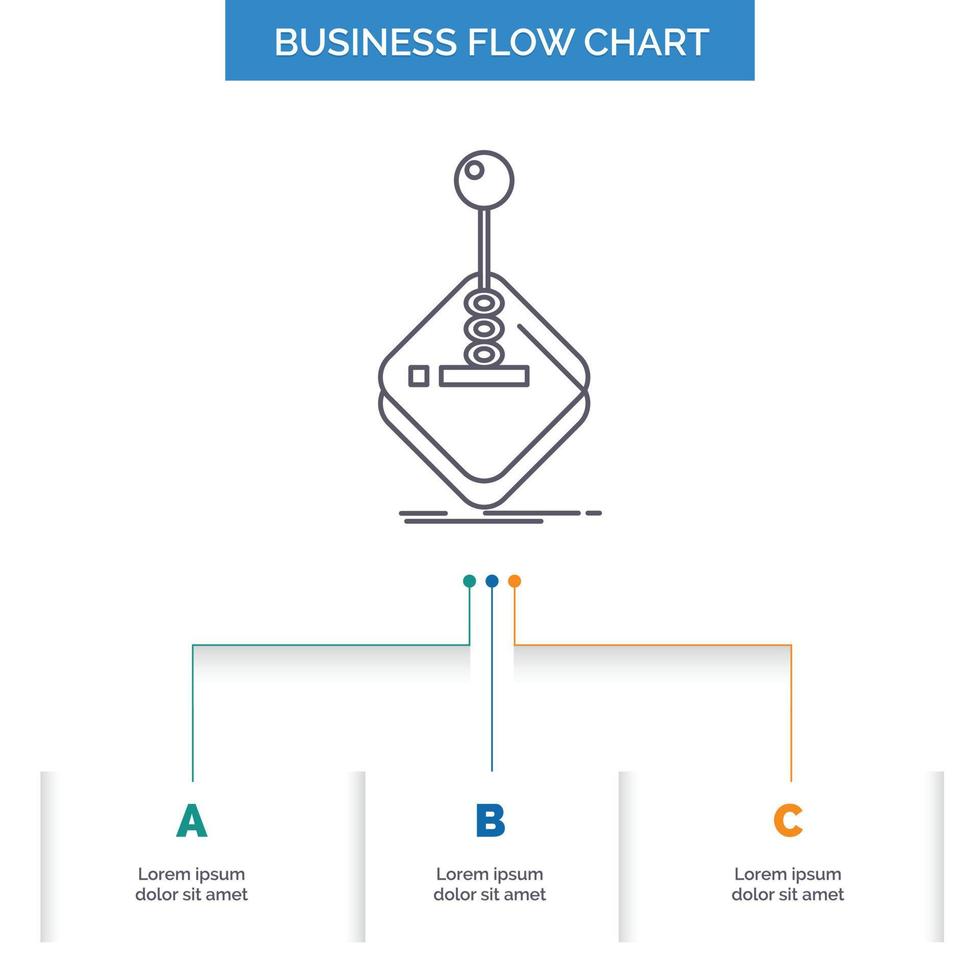 arcade. gioco. gioco. telecomando da gioco. bastone attività commerciale flusso grafico design con 3 passi. linea icona per presentazione sfondo modello posto per testo vettore