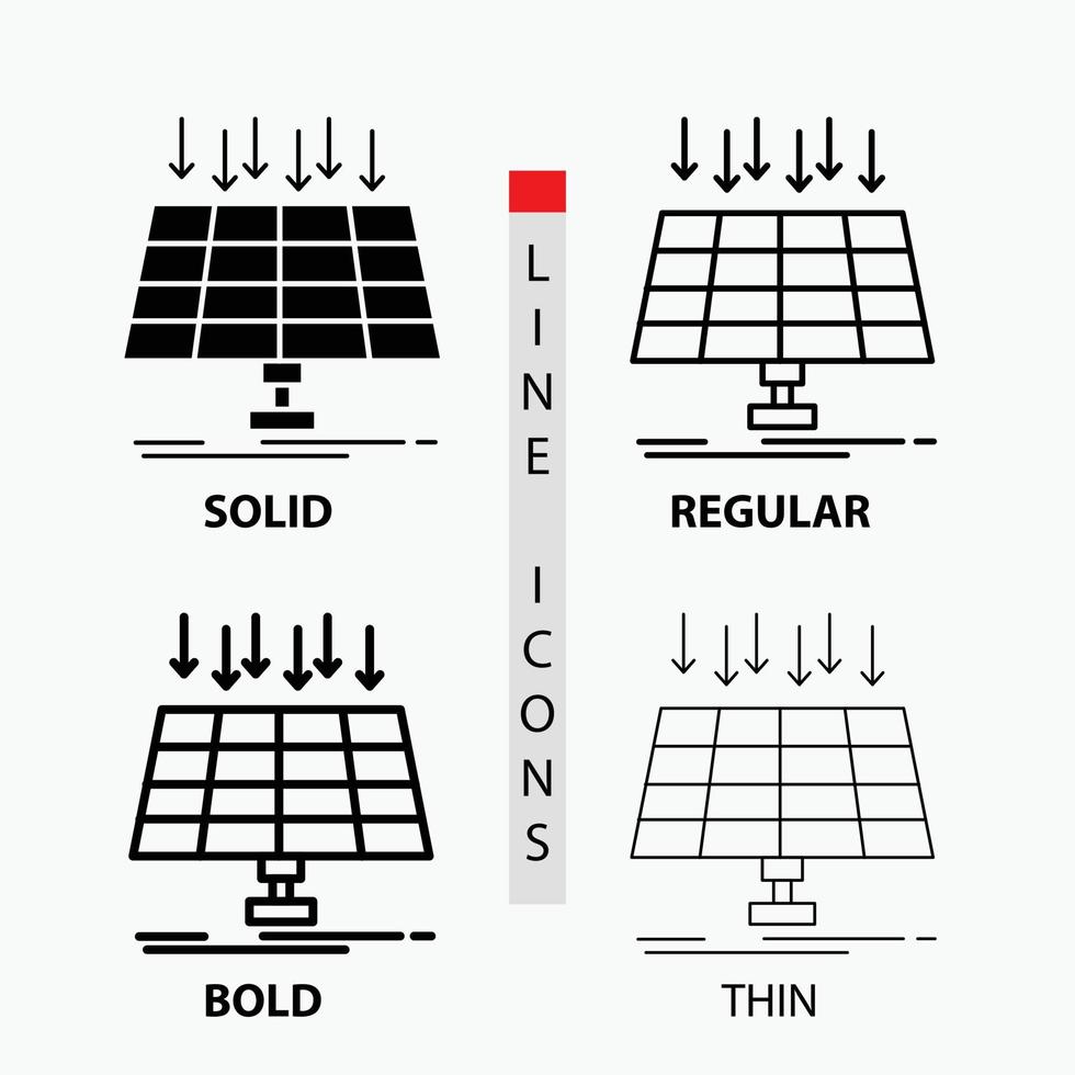 solare. pannello. energia. tecnologia. inteligente città icona nel sottile. regolare. grassetto linea e glifo stile. vettore illustrazione