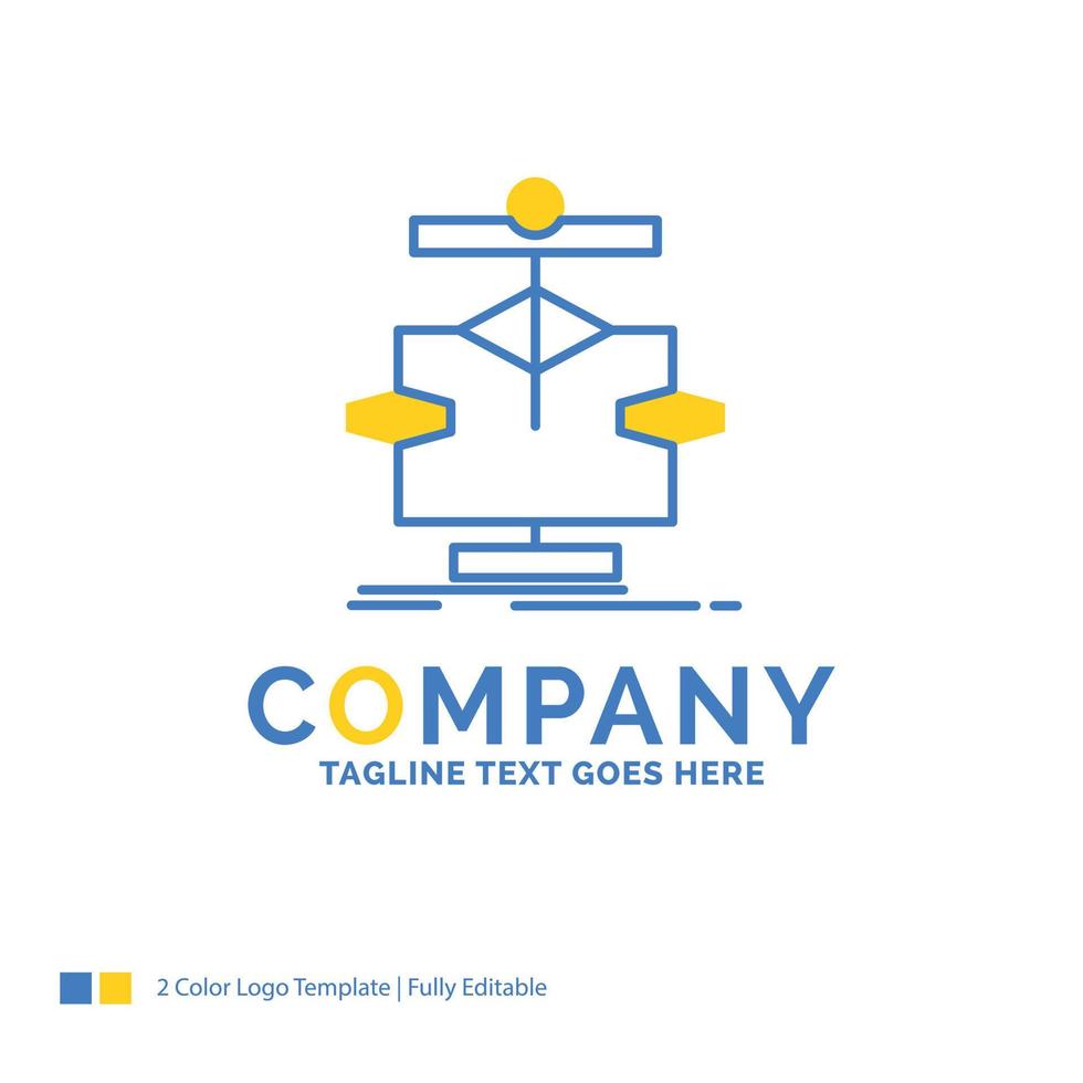 algoritmo. grafico. dati. diagramma. flusso blu giallo attività commerciale logo modello. creativo design modello posto per slogan. vettore