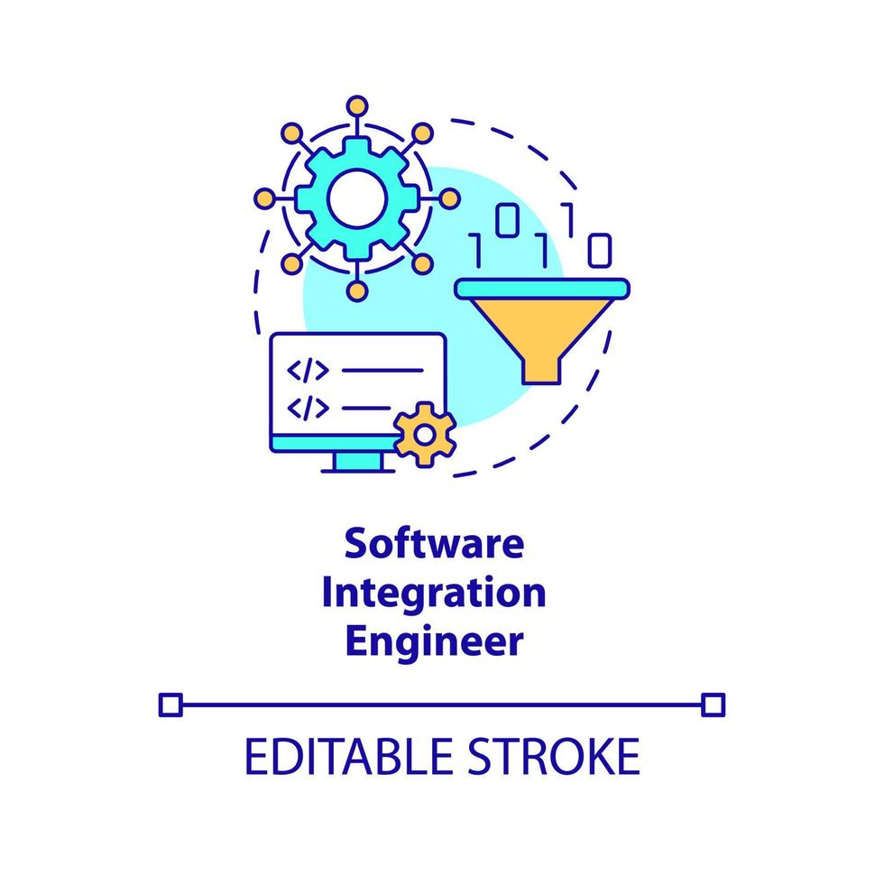 Software integrazione ingegnere concetto icona. complesso sistemi. Software ingegnere sentiero astratto idea magro linea illustrazione. isolato schema disegno. modificabile ictus. vettore