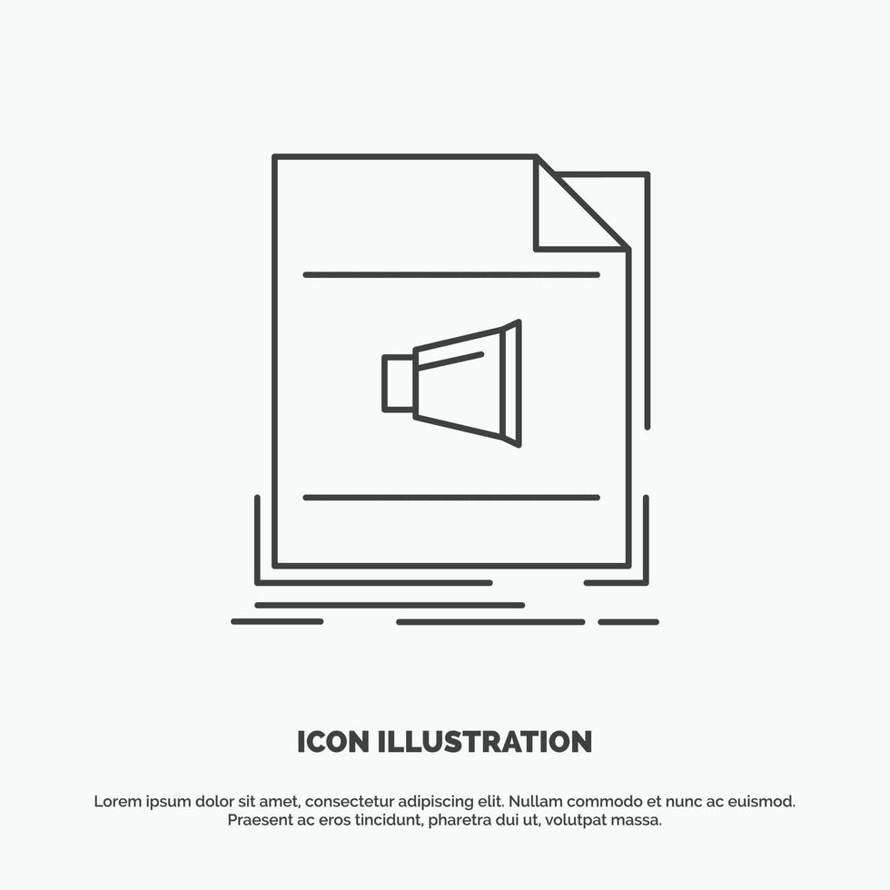 Audio. file. formato. musica. suono icona. linea vettore grigio simbolo per ui e ux. sito web o mobile applicazione