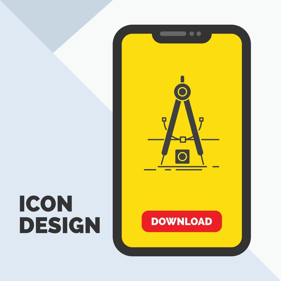 design. misurare. Prodotto. raffinatezza. sviluppo glifo icona nel mobile per Scarica pagina. giallo sfondo vettore