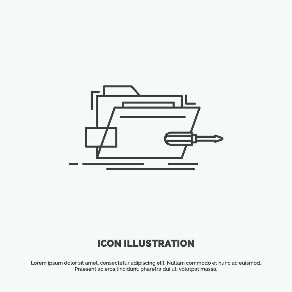 cartella. riparazione. cacciavite. tecnico. tecnico icona. linea vettore grigio simbolo per ui e ux. sito web o mobile applicazione