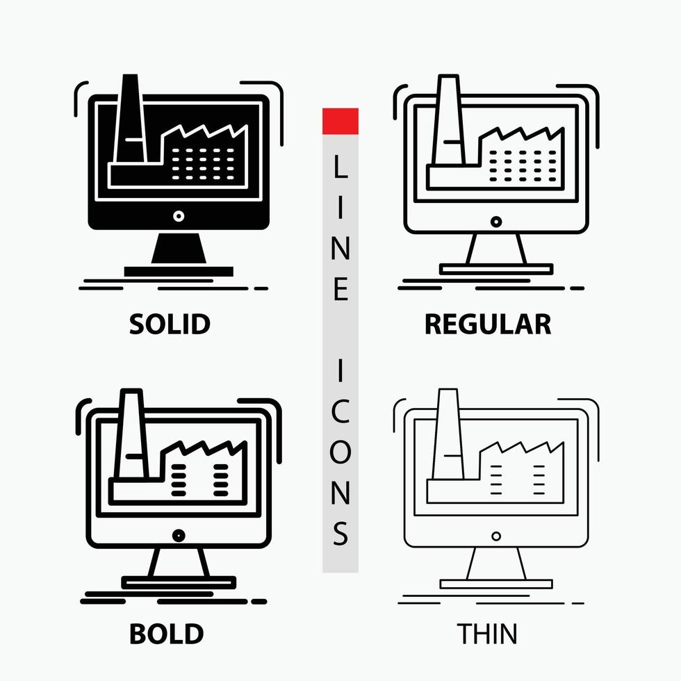 digitale. fabbrica. produzione. produzione. Prodotto icona nel sottile. regolare. grassetto linea e glifo stile. vettore illustrazione