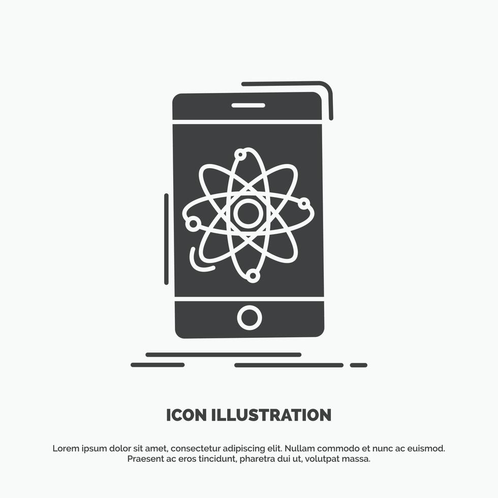 dati. informazione. mobile. ricerca. scienza icona. glifo vettore grigio simbolo per ui e ux. sito web o mobile applicazione