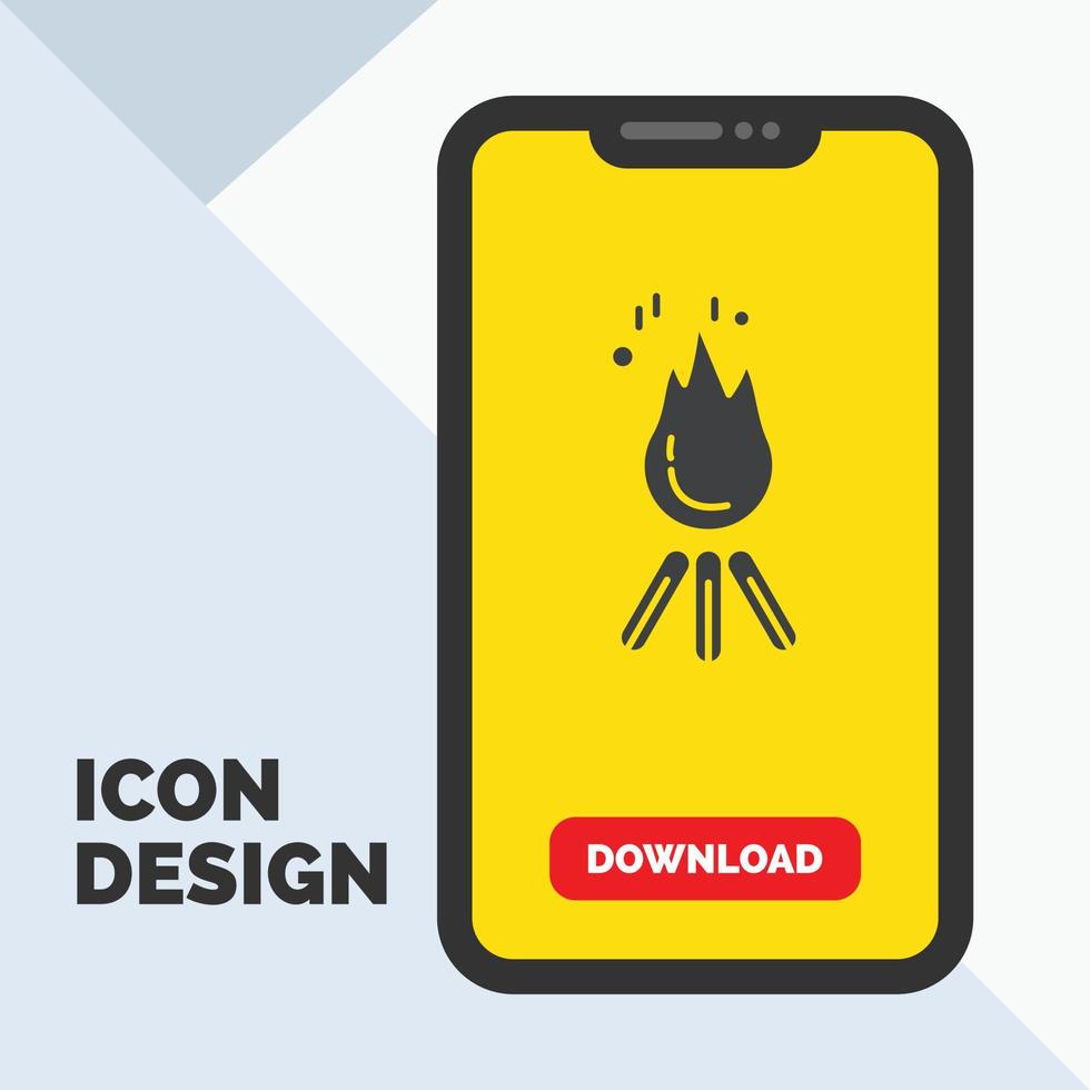 fuoco. fiamma. falò. campeggio. campo glifo icona nel mobile per Scarica pagina. giallo sfondo vettore