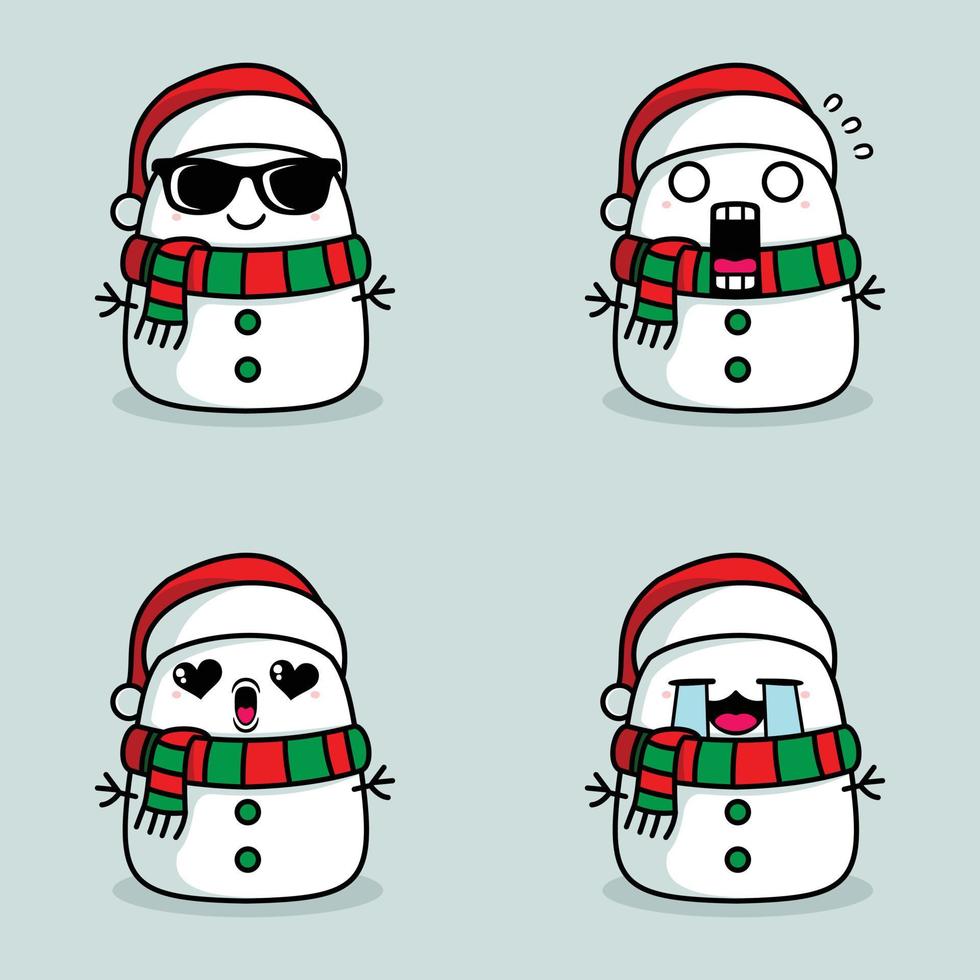 vettore illustrazione di carino pupazzo di neve emoji indossare Santa cappello