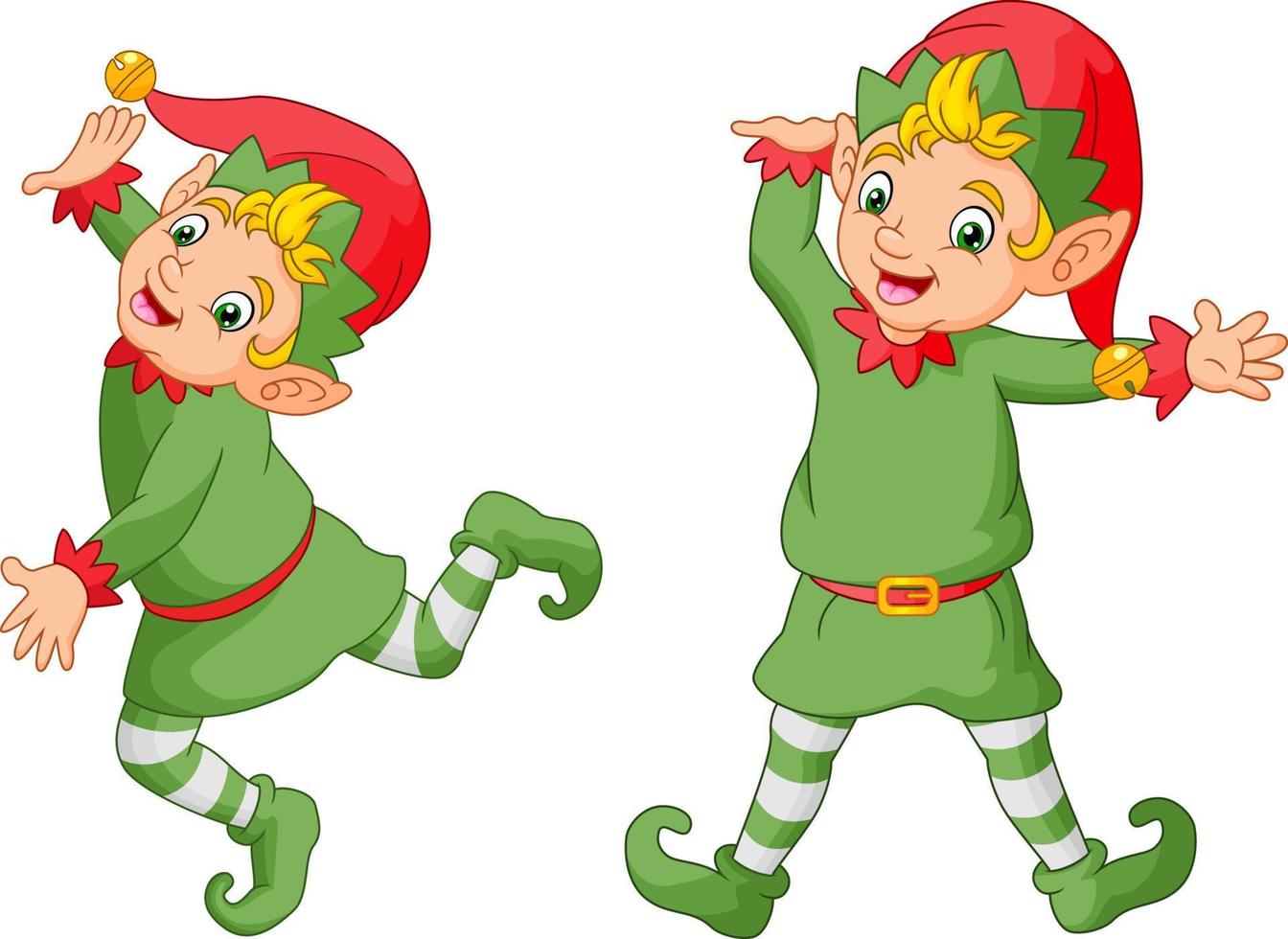 divertente cartone animato Natale elfi in piedi vettore
