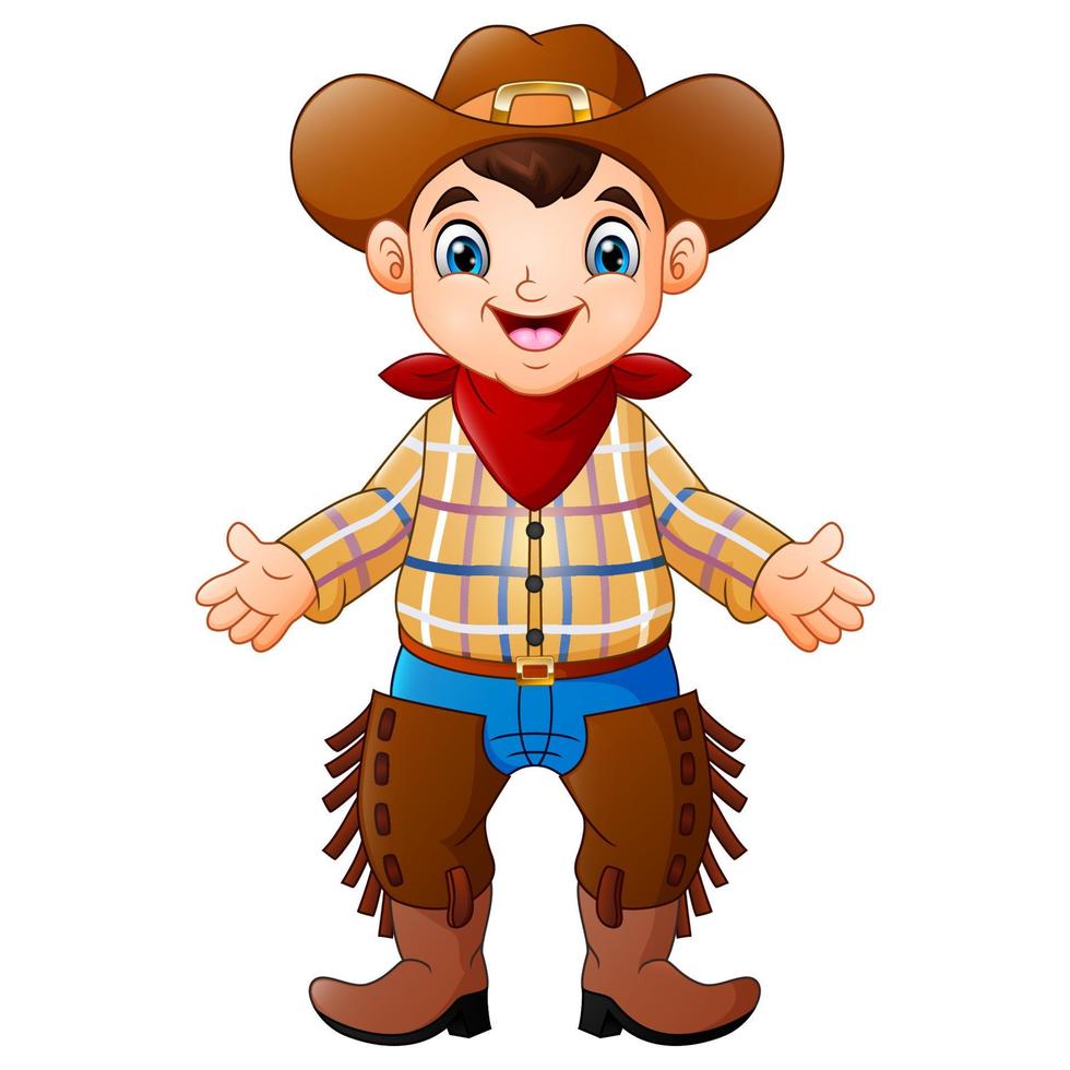 carino contento ragazzo indossare un' cowboy costume vettore