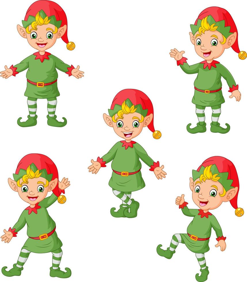 cartone animato Natale elfi collezione impostato vettore