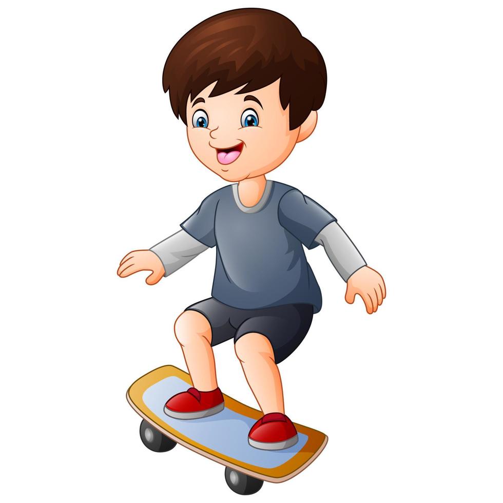 cartone animato contento ragazzo giocando skateboard vettore