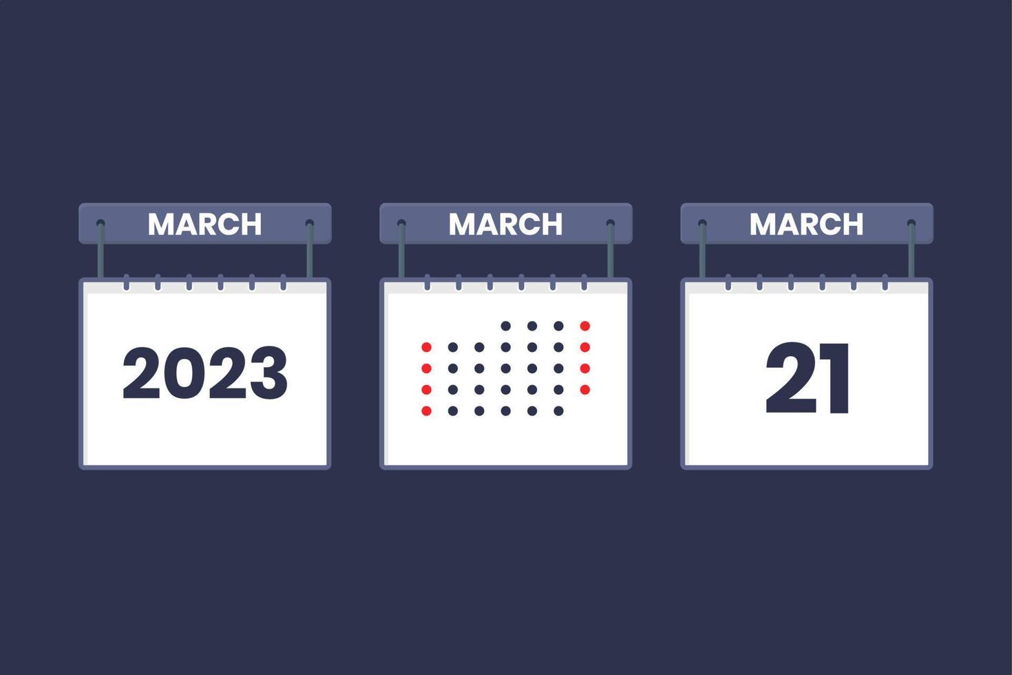 2023 calendario design marzo 21 icona. 21 marzo calendario orario, appuntamento, importante Data concetto. vettore