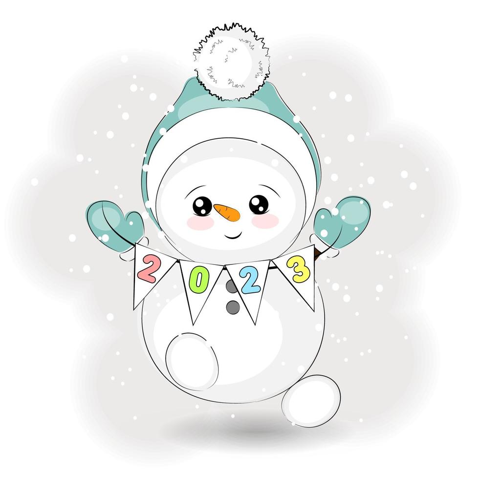 carino Natale pupazzo di neve con Natale numeri vettore illustrazione