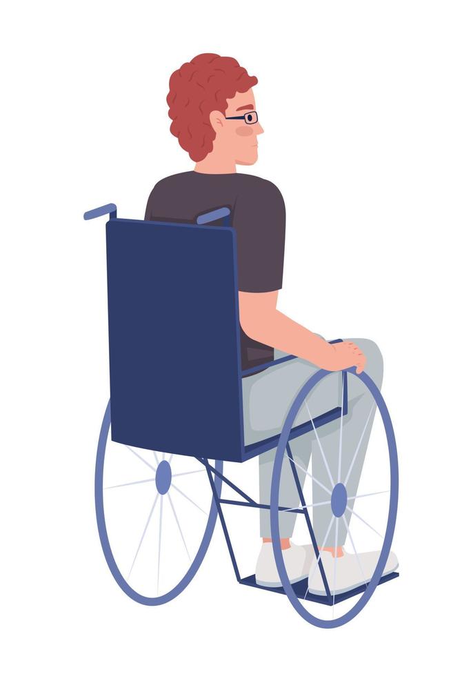 Disabilitato uomo semi piatto colore vettore carattere. modificabile figura. pieno corpo persona su bianca. pensieroso personalità semplice cartone animato stile illustrazione per ragnatela grafico design e animazione