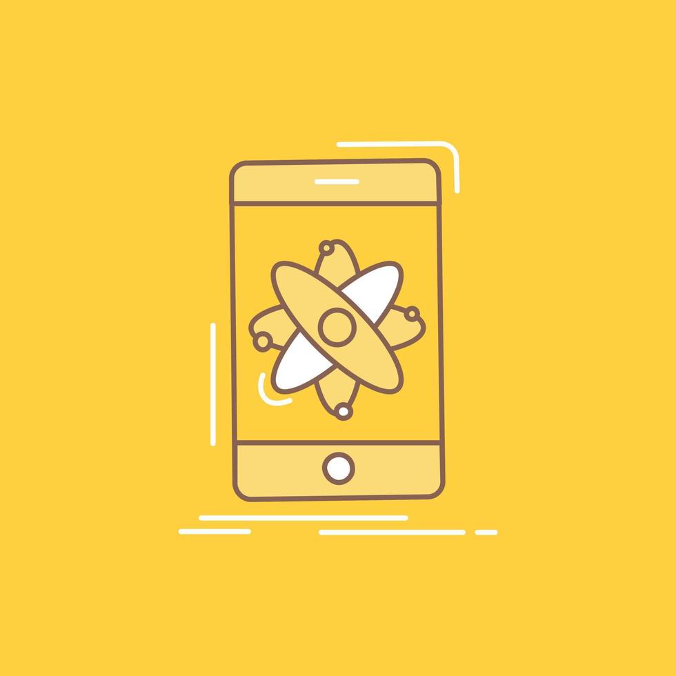 dati. informazione. mobile. ricerca. scienza piatto linea pieno icona. bellissimo logo pulsante al di sopra di giallo sfondo per ui e ux. sito web o mobile applicazione vettore