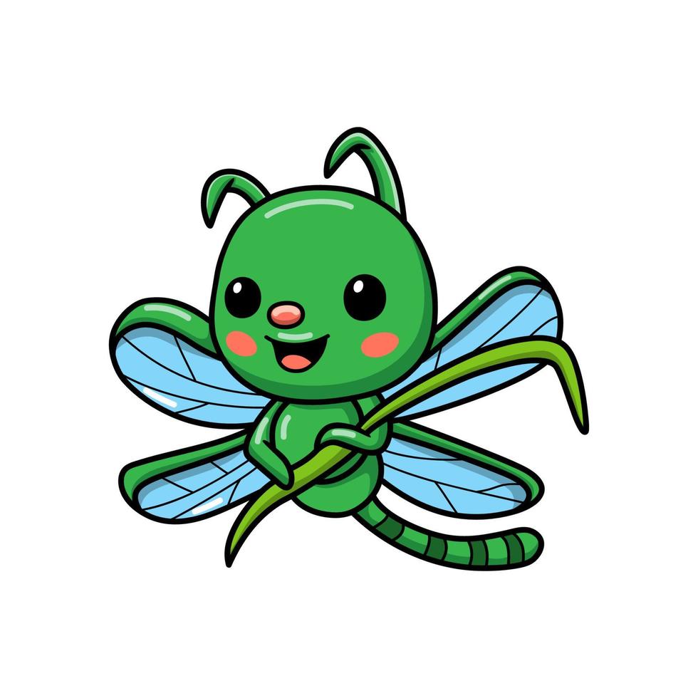 carino poco verde libellula cartone animato vettore