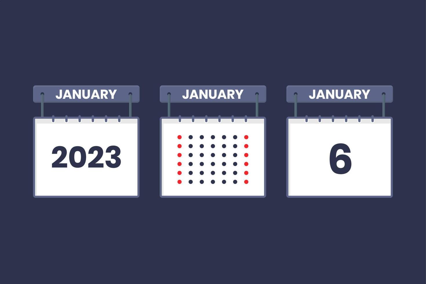2023 calendario design gennaio 6 icona. 6 ° gennaio calendario orario, appuntamento, importante Data concetto. vettore