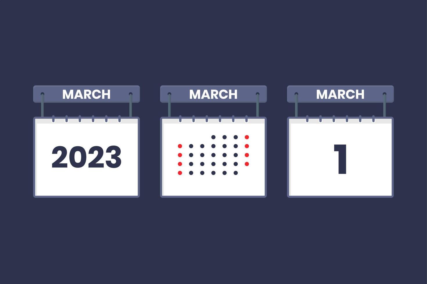 2023 calendario design marzo 1 icona. 1 ° marzo calendario orario, appuntamento, importante Data concetto. vettore