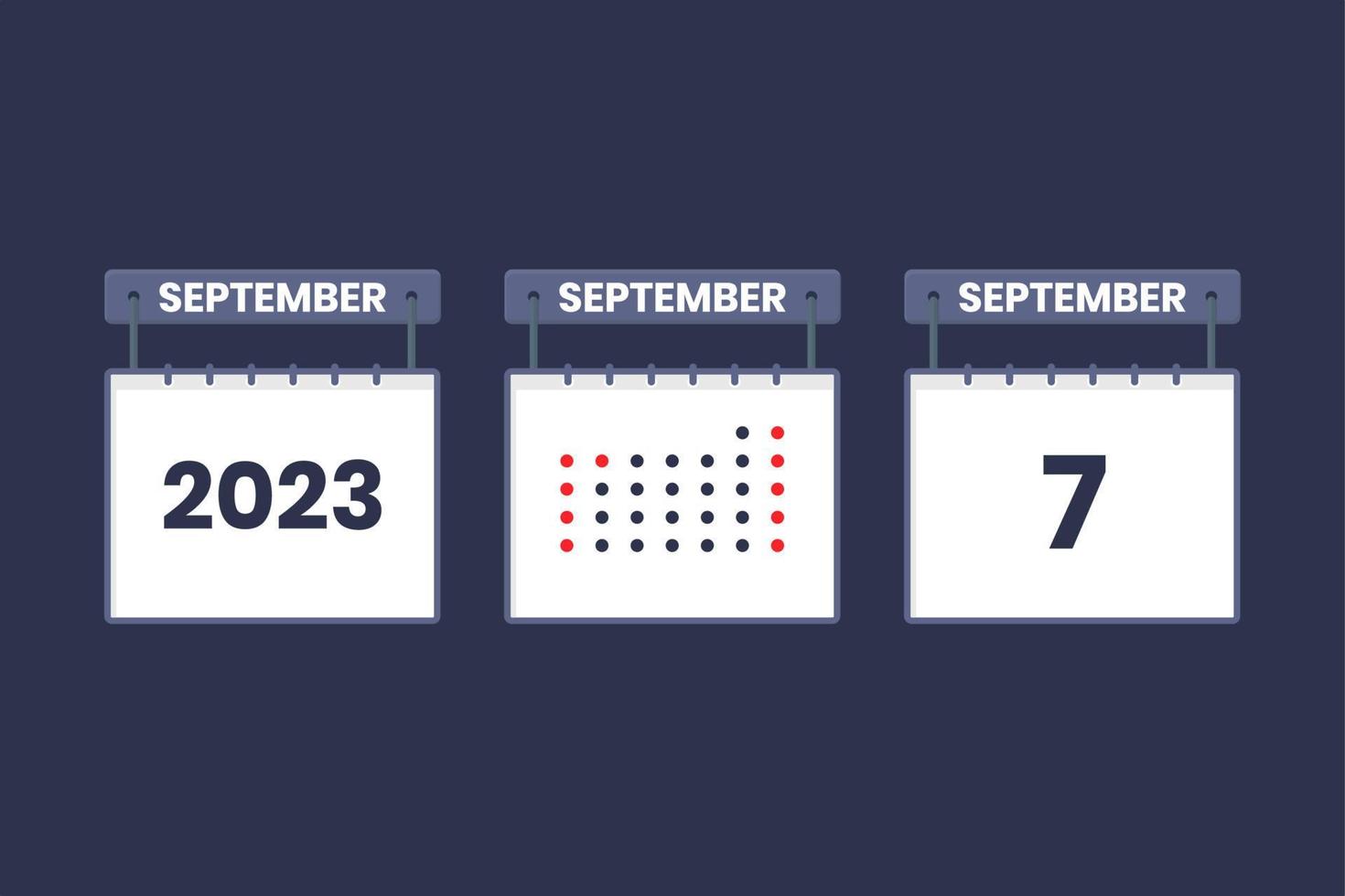 2023 calendario design settembre 7 icona. 7 ° settembre calendario orario, appuntamento, importante Data concetto. vettore