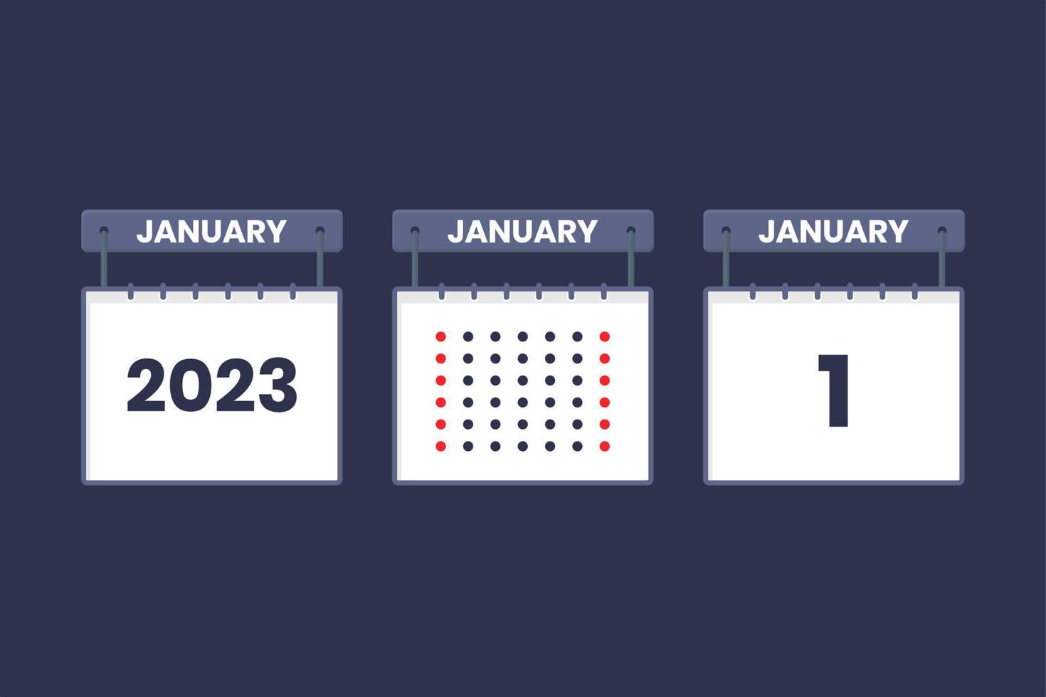 2023 calendario design gennaio 1 icona. 1 ° gennaio calendario orario, appuntamento, importante Data concetto. vettore