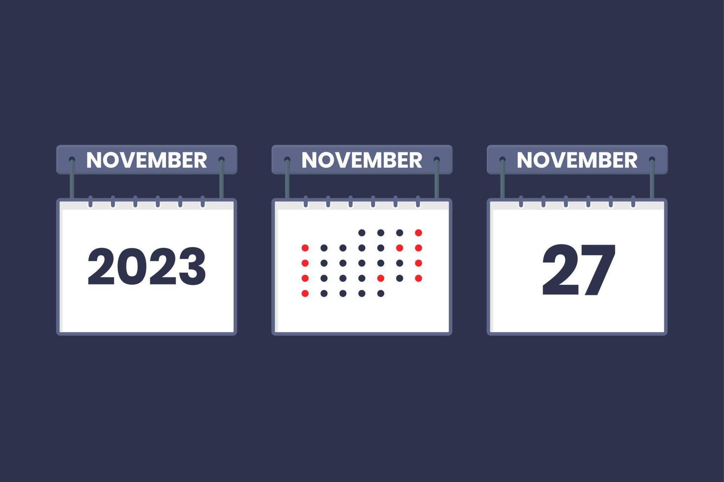 2023 calendario design novembre 27 icona. 27th novembre calendario orario, appuntamento, importante Data concetto. vettore