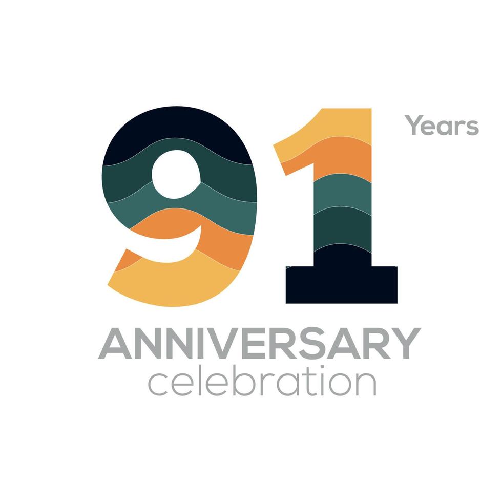 91° anniversario logo disegno, numero 91 icona vettore modello.minimalista colore tavolozze