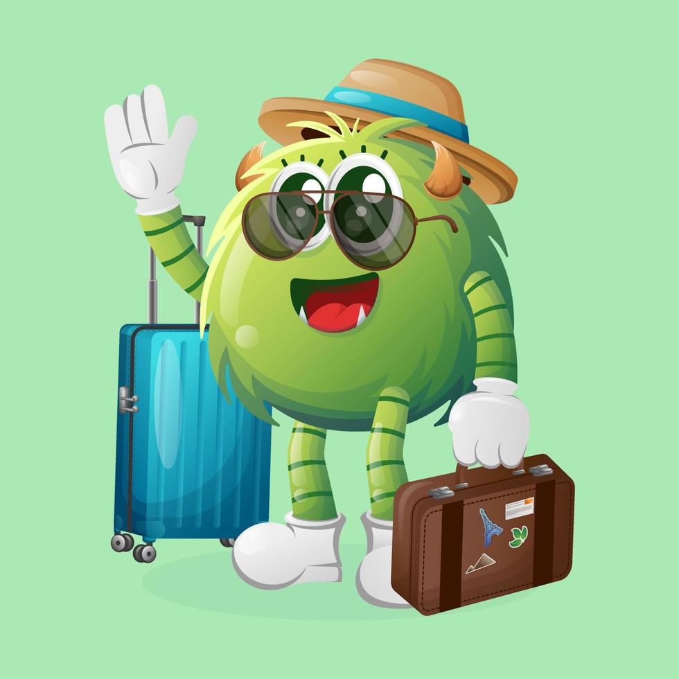 carino verde mostro su vacanza vettore